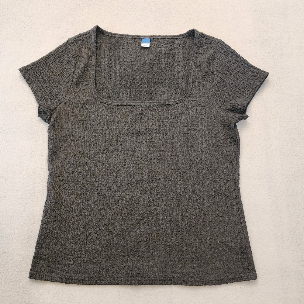 Old Navy Women's Large Gray‎ Crinkle Textured Square Neck Stretch Top L
